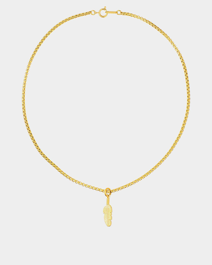 Plume - Necklace in Golden Stainless Steel with feather pendant - Necklaces with pendant - Online Unissex Jewelry - Dicci