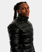 Faux Leather Puffer Jacket on the models body - Online Unissex Clothing - Dicci