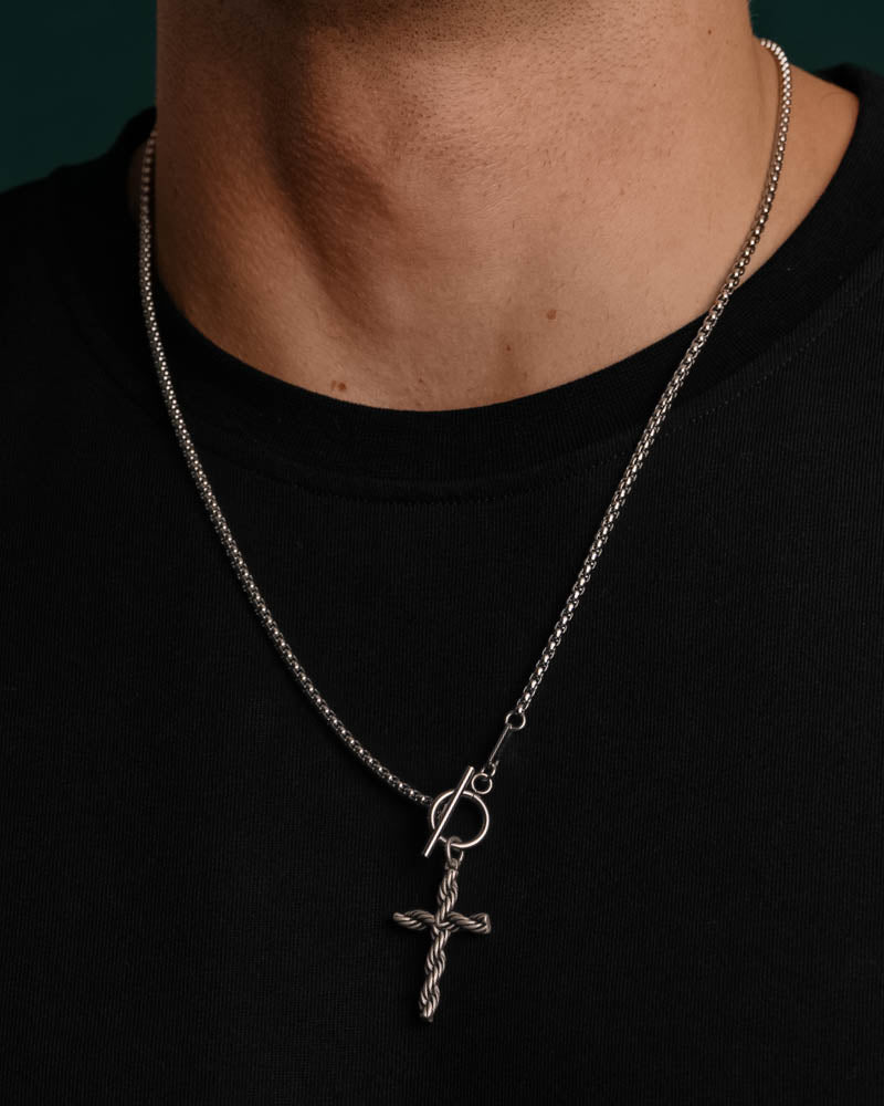 Stainless Steel Necklace Boho Twisted Cross on the models body - Online jewelry - Dicci