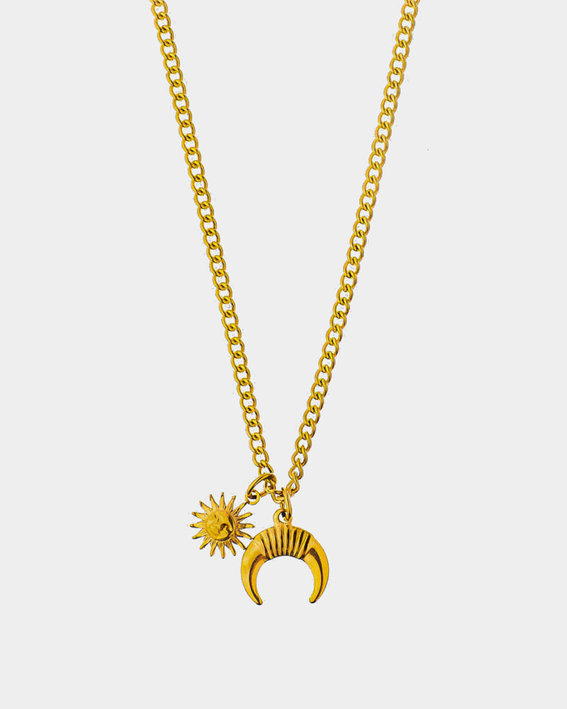 Milano Golden Chain with Golden Pendants 'Sun and Moon' - Unissex Jewelry Online - Dicci