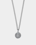 Collar de San Benito: collar de acero inoxidable con colgante doble grabado «San Benito»; joyería unisex en línea - Dicci