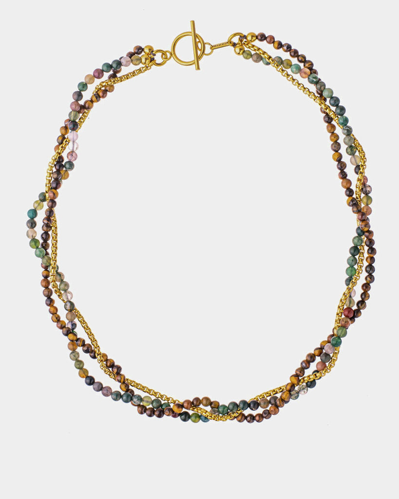 Earth Twisted Necklace - Golden Stainless Steel and Natural Stones Necklace - Online Unissex Jewelry - Dicci