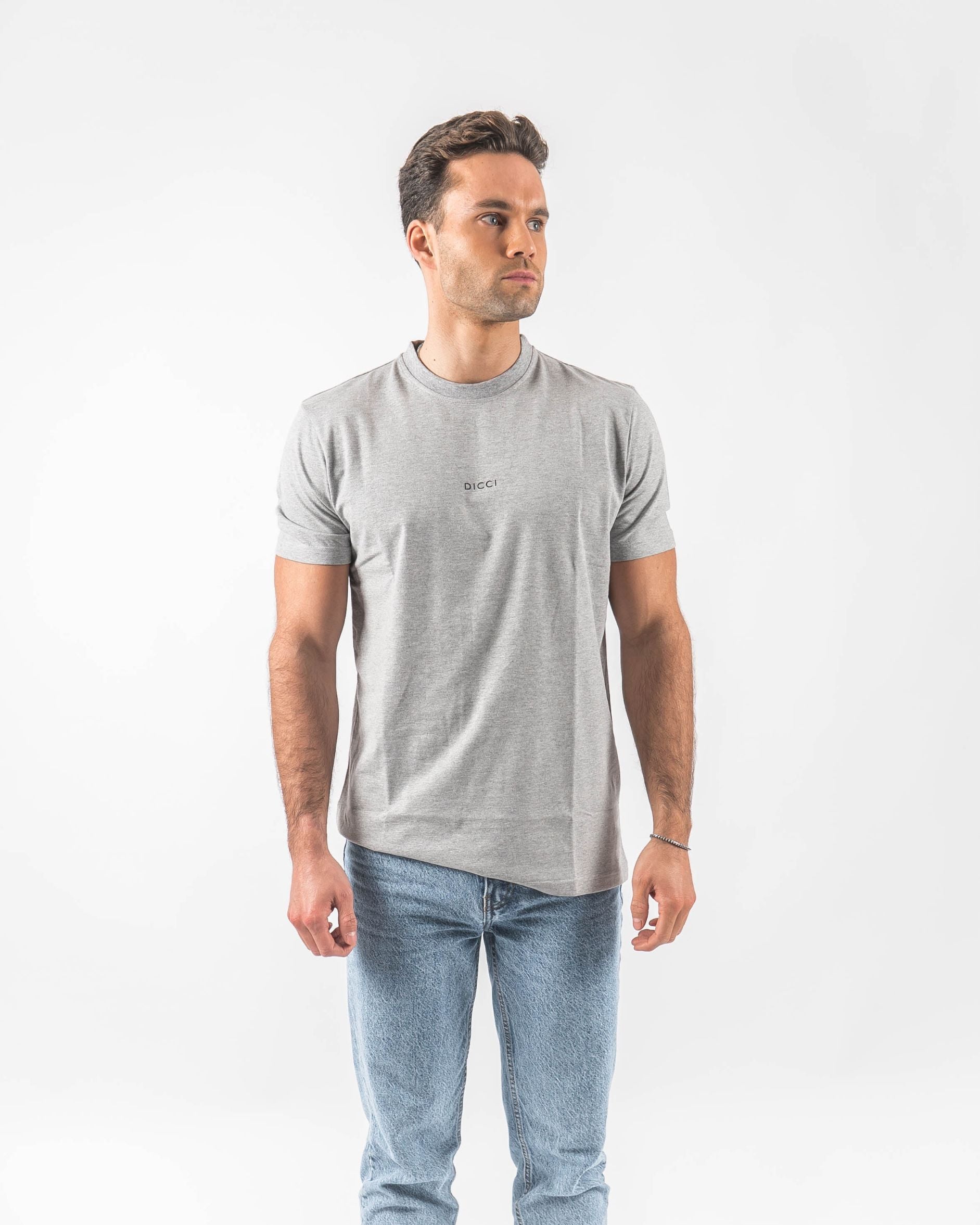 Basic Grey Slim Fit T-shirt on the models body - Cotton T-shirts - Unissex Clothing Online - Dicci