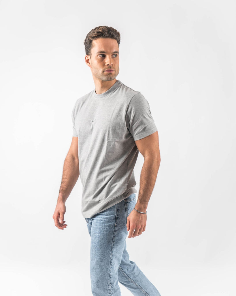 T-shirt Grigia con Logo Ricamato sul corpo del modello - Slim Fit - online abbigliamento unisex - Dicci 