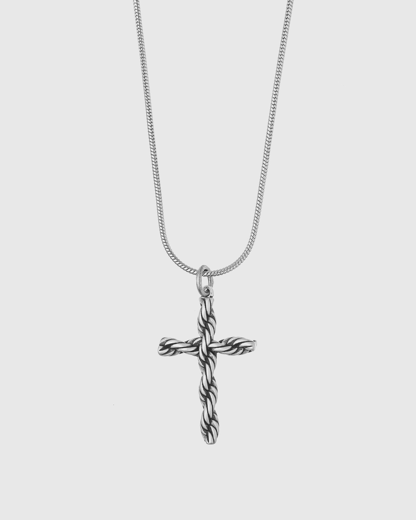 Two-tone Twisted Rope Knot Cross Pendant Necklace & Chain