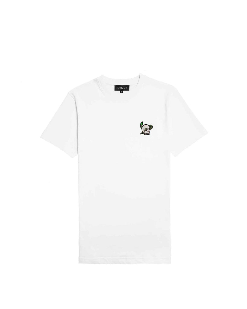White T-shirt - Beige Skull Embroided - Online Unissex Clothing - Dicci
