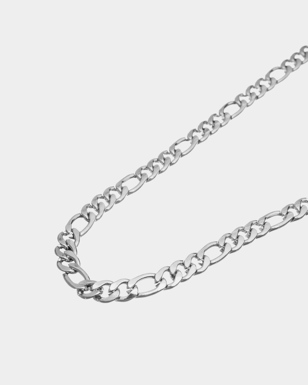 6mm Silver Figaro chain necklace made of 316L stainless steel with a classic 3x1 link pattern.